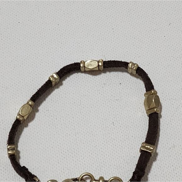 Lucky Brand Leather Cord Charm Bracelet Gold Tone Clover Bead Women - Picture 3 of 3